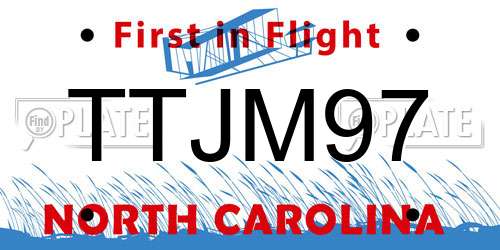 TTJM97 North Carolina License Plate