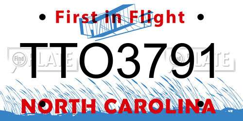 TTO3791 North Carolina License Plate