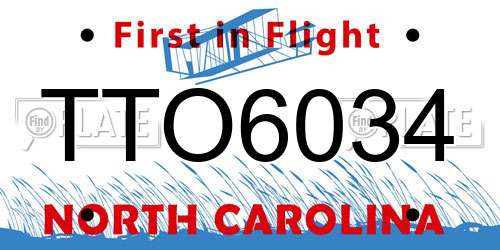 TTO6034 North Carolina License Plate