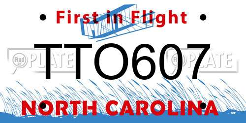 TTO607 North Carolina License Plate