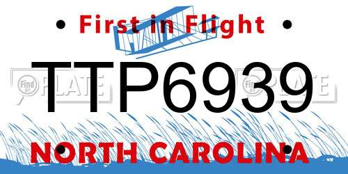 TTP6939 North Carolina License Plate