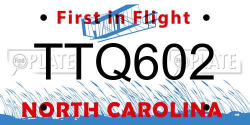 TTQ602 North Carolina License Plate