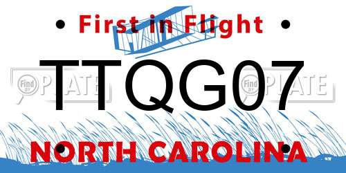 TTQG07 North Carolina License Plate