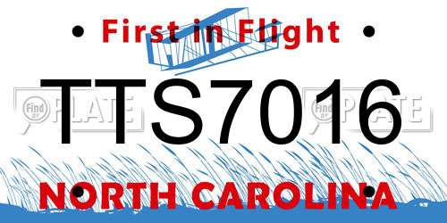 TTS7016 North Carolina License Plate