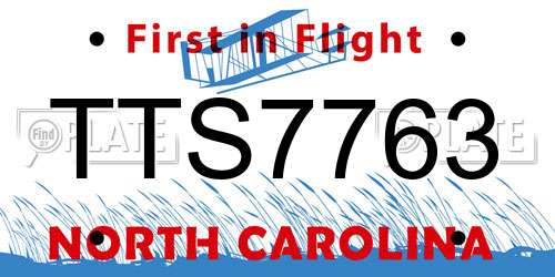 TTS7763 North Carolina License Plate