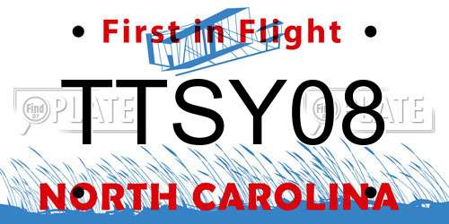 TTSY08 North Carolina License Plate