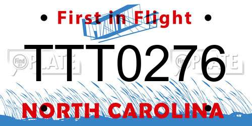 TTT0276 North Carolina License Plate