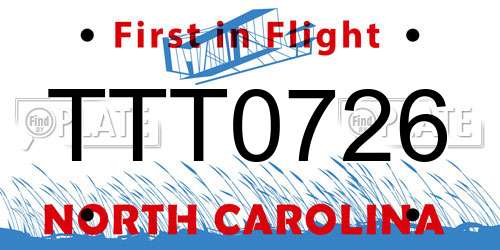 TTT0726 North Carolina License Plate