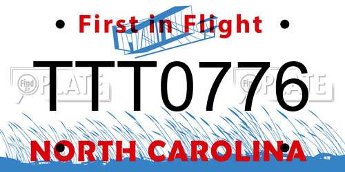 TTT0776 North Carolina License Plate