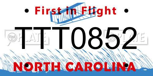 TTT0852 North Carolina License Plate