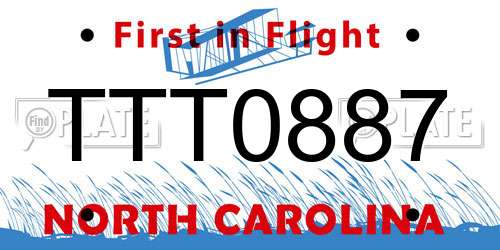 TTT0887 North Carolina License Plate
