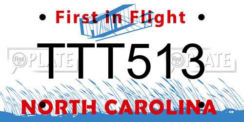 TTT513 North Carolina License Plate