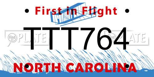 TTT764 North Carolina License Plate