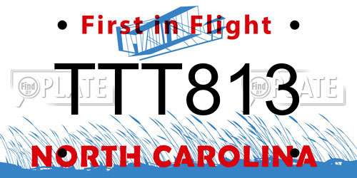 TTT813 North Carolina License Plate