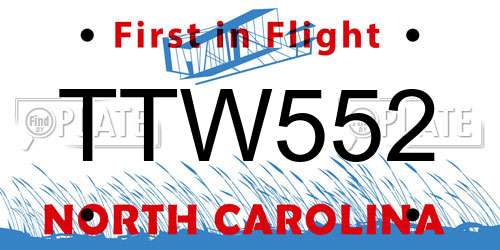 TTW552 North Carolina License Plate