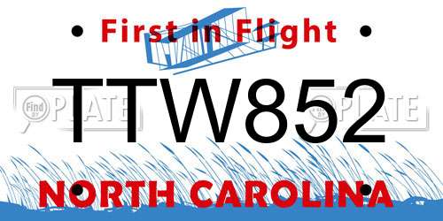 TTW852 North Carolina License Plate