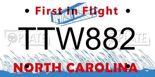 TTW882 North Carolina License Plate
