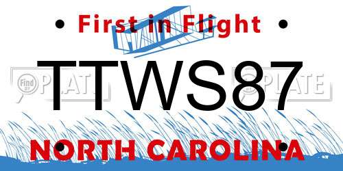 TTWS87 North Carolina License Plate