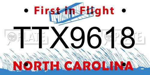 TTX9618 North Carolina License Plate