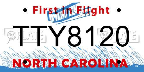 TTY8120 North Carolina License Plate