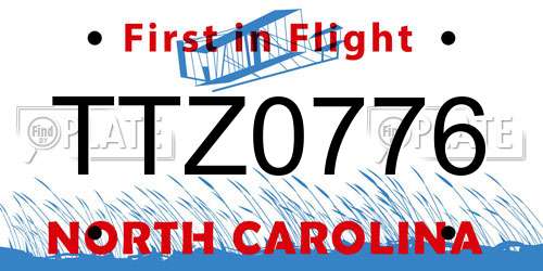 TTZ0776 North Carolina License Plate