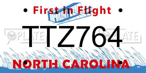 TTZ764 North Carolina License Plate