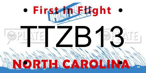 TTZB13 North Carolina License Plate