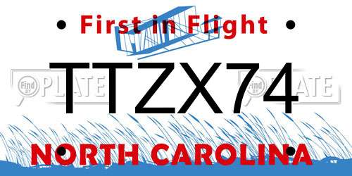 TTZX74 North Carolina License Plate