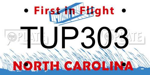 TUP303 North Carolina License Plate