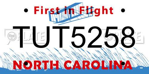 TUT5258 North Carolina License Plate