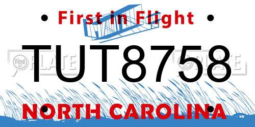 TUT8758 North Carolina License Plate