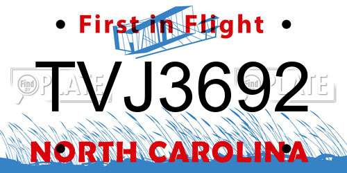TVJ3692 North Carolina License Plate