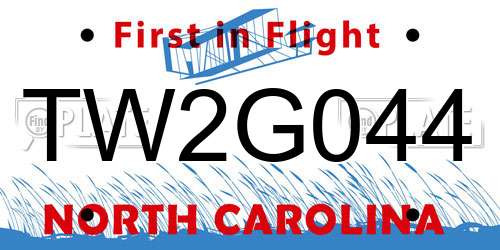 TW2G044 North Carolina License Plate
