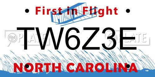 TW6Z3E North Carolina License Plate