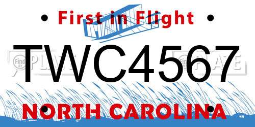 TWC4567 North Carolina License Plate