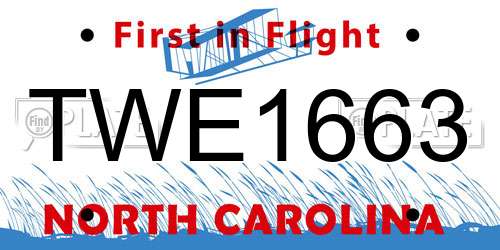 TWE1663 North Carolina License Plate