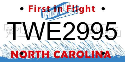 TWE2995 North Carolina License Plate