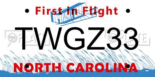 TWGZ33 North Carolina License Plate