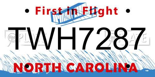 TWH7287 North Carolina License Plate