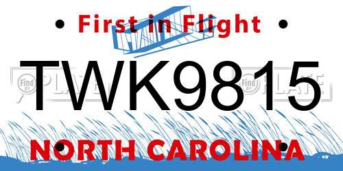 TWK9815 North Carolina License Plate