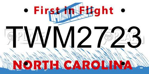 TWM2723 North Carolina License Plate