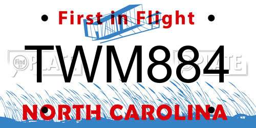 TWM884 North Carolina License Plate