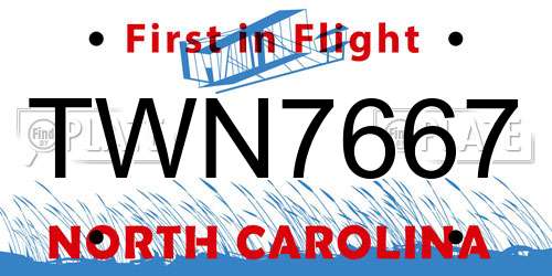 TWN7667 North Carolina License Plate