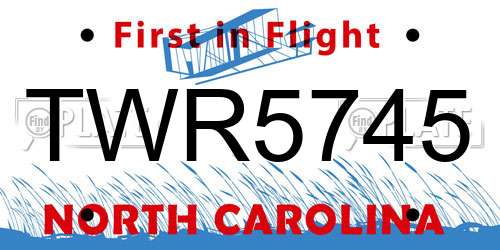 TWR5745 North Carolina License Plate