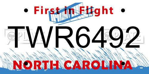 TWR6492 North Carolina License Plate