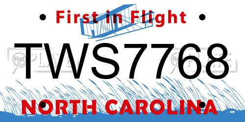 TWS7768 North Carolina License Plate