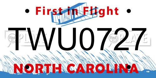 TWU0727 North Carolina License Plate