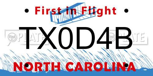 TX0D4B North Carolina License Plate