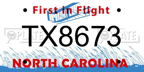 TX8673 North Carolina License Plate
