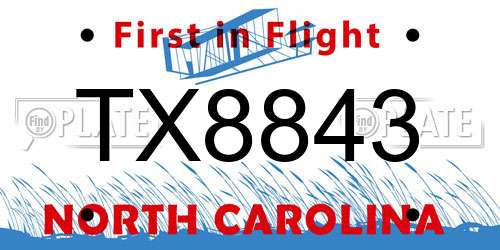 TX8843 North Carolina License Plate